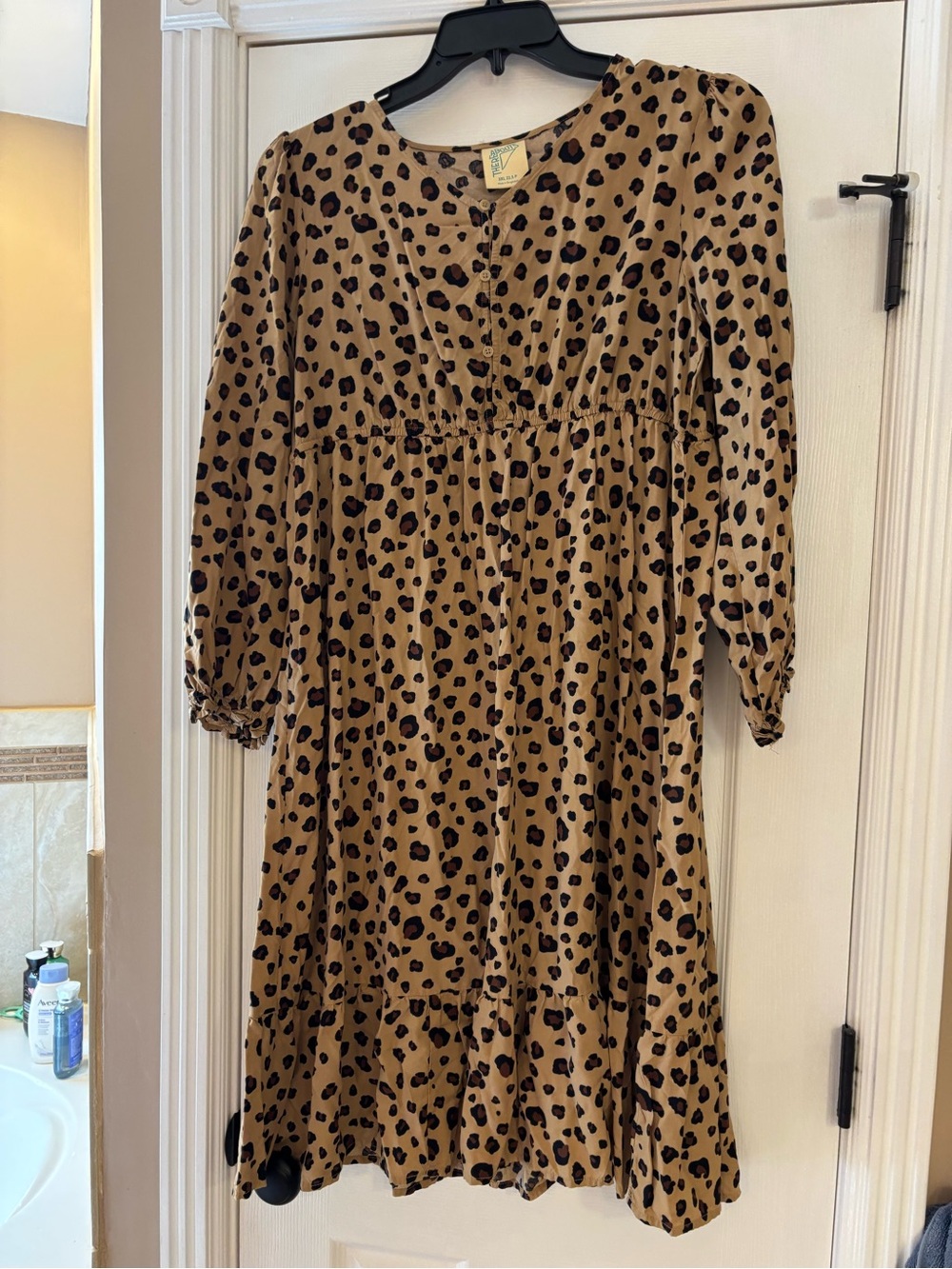 Kids Tan Leopard Print Casual Dress with Long Sleeves